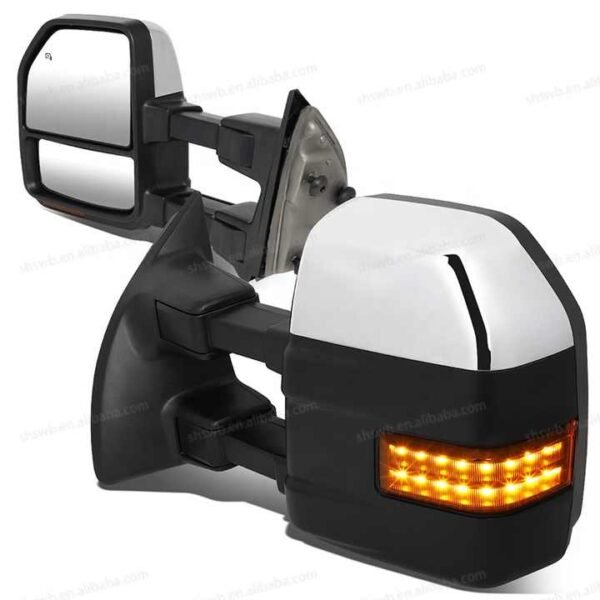 For 2008 to 2016 Ford F250 / F350 / F450 / F550 Super Duty Pair w / LED Turn Signal Light Heated Chrome Powered Towing Mirror - Image 2
