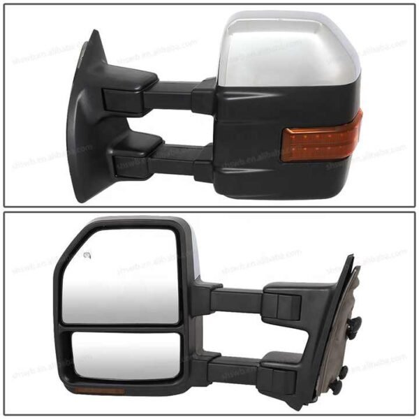 For 2008 to 2016 Ford F250 / F350 / F450 / F550 Super Duty Pair w / LED Turn Signal Light Heated Chrome Powered Towing Mirror - Image 4