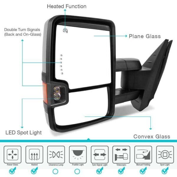 Power Heated LED Signals Tow Mirrors for 03-06 Chevy Silverad 1500/2500/HD/3500 - Image 3