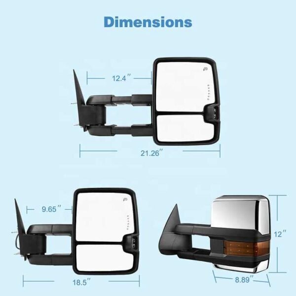 PK11608-1 For 03-06 Silverado GMC Sierra 1500 2500 GM1320411 GM1321411 Chrome Power Heated Amber Signals Light Towing Mirrors - Image 3
