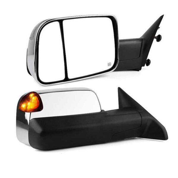 Towing Mirrors Compatible with Dodge Ram, Chrome Power Heated LED Turn Signal Light Puddle Lamp, Replacement for Dodge Ram 2009- - Image 2