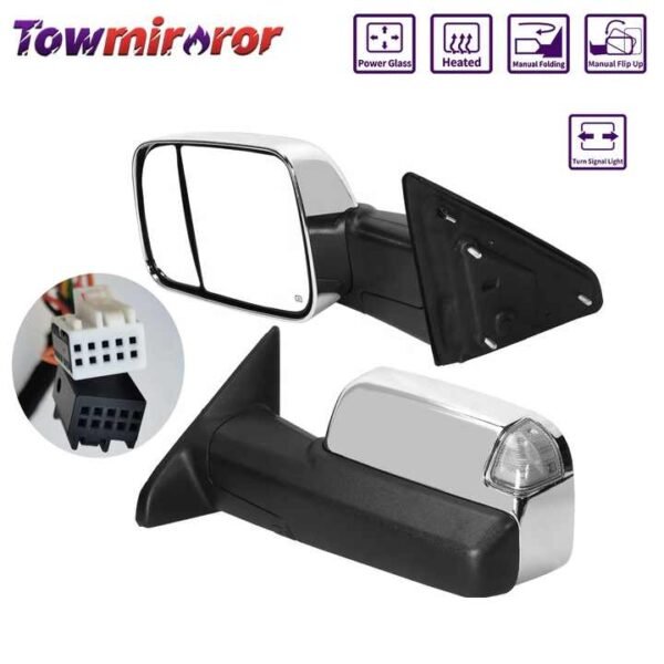 PK11607 For 09-18 Dodge Ram 1500 2500 3500 55372071AH 55372071AF Pair Chrome Power Heated w Temp Sensor Side Tow Mirrors - Image 3