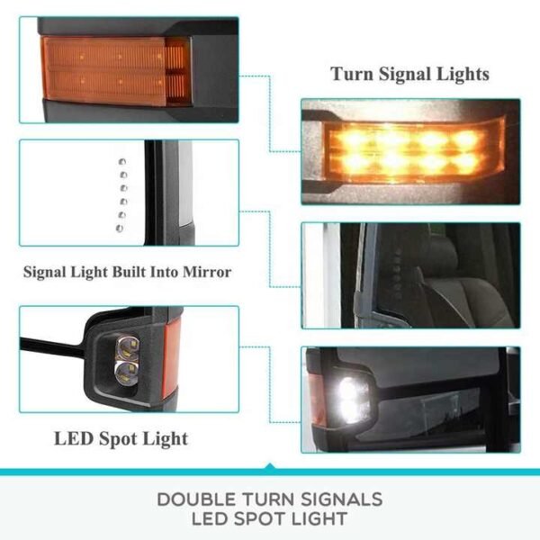 PK11604 For 2007-13 Silverado GMC Sierra Chrome High Quality Power Arrow Signal On Glass LED Amber Turn Signal Tow Mirrors - Image 3