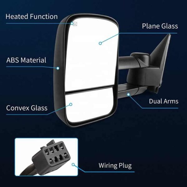 PK11609 Tow Mirrors For 1999-2002 Chevy Silverado GMC Sierra 1500 2500 3500 GM1320411 GM1321411 Pair Power Heated Towing Mirror