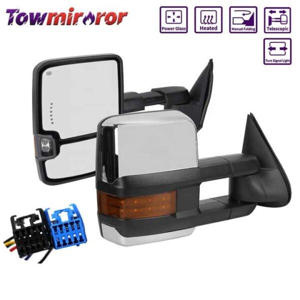 PK1160801 Tow Mirrors For 03-06 Silverado GMC Sierra GM1320411 GM1321411 Amber Chrome Power Heat LED Signals Towing Side Mirrors - Image 2