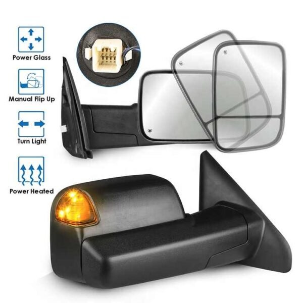 PK11606 For 02-08 Dodge RAM 1500 2500 3500 13027-821 13027-822  Power Heated LED Turn Signal Light Pair Flip-Up Tow Mirrors - Image 3