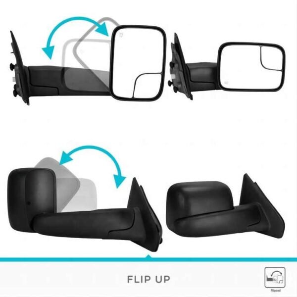 PK10697R Power Heated For 02-09 Dodge Ram Pickup Side View Tow Mirrors