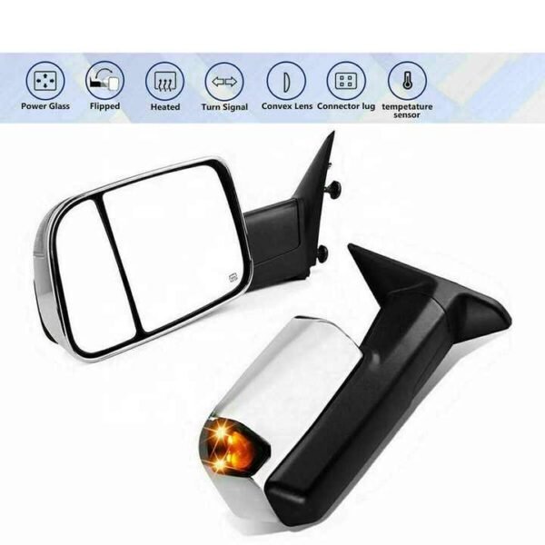 PK11607 For 2009-18 Dodge Ram 1500 2500 3500 55372071AH 55372071AF Pair Chrome Power Heated w Temperature Sensor Tow Mirrors - Image 3