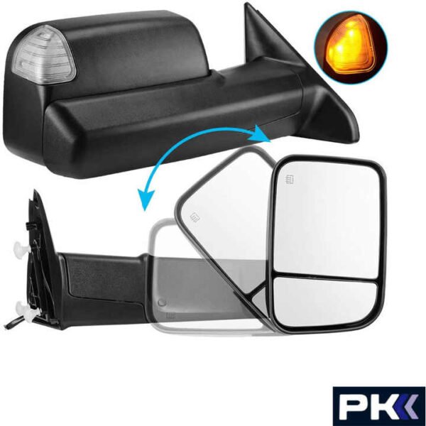 Towing Mirror Compatible with 2009-2017 Dodge Ram 1500 2500 3500 Pickup Foldaway Power Heated LED Puddle Signals Tow Mirrors - Image 2